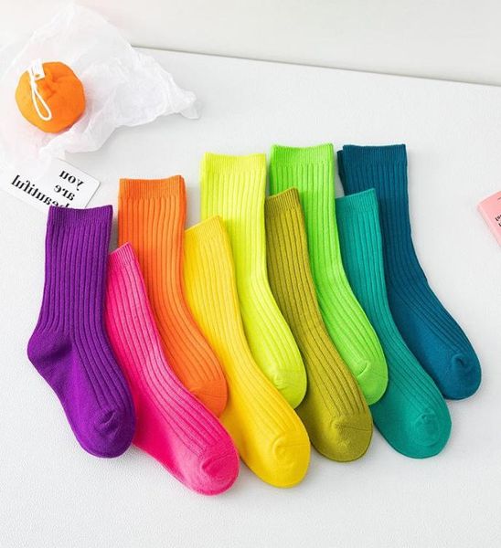 Calcetines deportivos de Color sólido caramelo Otoño Invierno calcetines para niños niños niñas tubo de algodón suave de doble aguja niños 20220228 Q22135133