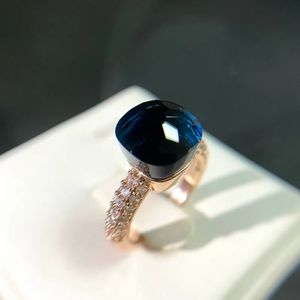 Candy Vierkante Ring Inlay Zirkoon Kleurrijke Kristallen Ring Voor Vrouwen Party Mode-sieraden Vergulde Blue Topaz Ring Gift 240306