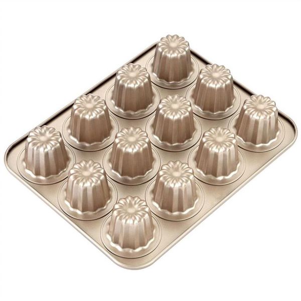 Canele Mold Cake Pan 12 cavidades Antiadherente Cannele Muffin Bakeware Cupcake Pan para hornear en horno para vacaciones y vacaciones 285q238j