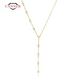 CANNER 925 argent Sterling couleur or Zircon lien Sparkler Lariat collier pour femmes clavicule chaîne colliers bijoux Collares 231225