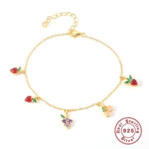 CANNER Délicat Zircone Fruit Bracelet avec Pendentifs De Raisin 100% Réel Argent Sterling 925 2021 Été Tendance Femmes Fine Jewelry
