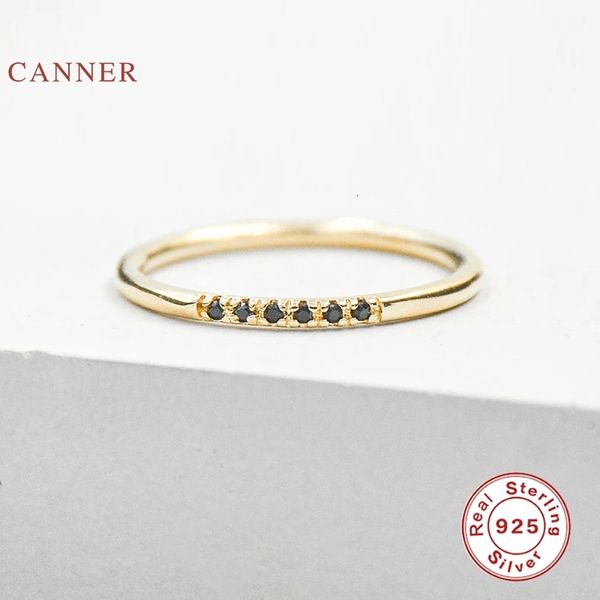 Canner Mini Rangée de Diamants Noirs Anneau 100% 925 Argent Sterling Anillos Or pour Femmes De Luxe Fine Jewelry Anneaux Bijoux