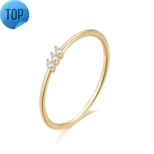 CANNER-Anillos apilables finos y delicados de plata 925 minimalista, joyería de 1,5 MM, Triple piedra, anillo de oro amarillo de 18k para mujer, venta al por mayor