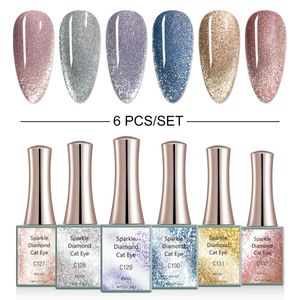 CANNI 16 ml 6 couleurs/ensemble diamant scintillant oeil de chat ensemble manucure Nail Art paillettes UV tremper le kit de vernis à ongles Gel 240122