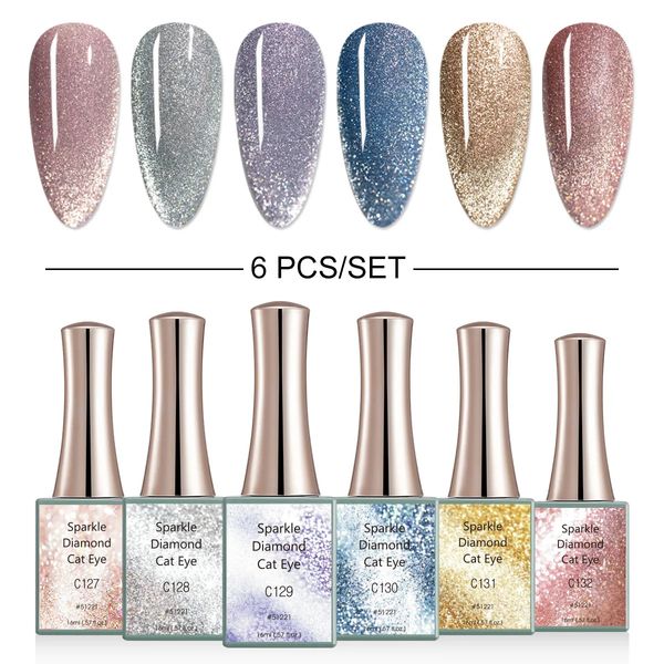 CANNI 16ml 6 colores/Set Sparkle Diamond Cat Eye Set manicura Nail Art Glitter UV Soak Off kit de esmalte de uñas en Gel 240122