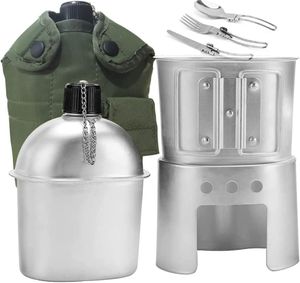 Cantine à eau en aluminium, ensemble de pochettes de poêle, Kit de cantine militaire pour Camping en plein air, survie, randonnée, sac à dos