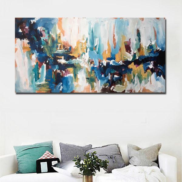 Lienzo de arte abstracto de Omar Obaid, pintura al óleo azul, pintura moderna impresa en lienzo, póster, decoración del hogar sin marco