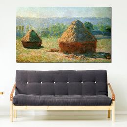 Toile Art Claude Monet peinture Grainstacks à la fin de l'été matin effet fait à la main oeuvre vibrante décor pour cave à vin
