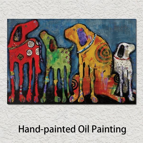 Arte de la lona Perros Pinturas al óleo Amigos Pintura abstracta Obra de arte Animal Imagen moderna hecha a mano para la sala de estar Regalo de Navidad2737