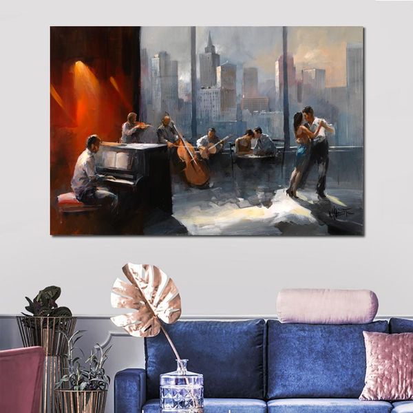 Lienzo artístico Musicroom con vista en el horizonte hecho a mano Willem Haenraets pintura paisaje urbano ilustraciones para decoración para sala de estar romántica