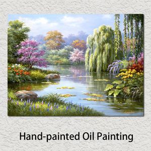 Canvas Art Olieverfschilderijen Tuin Springs Verborgen Vijver te koop Handgeschilderde foto voor Office Room Wall Decor