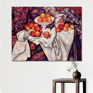 Lienzo artístico Paul Cezanne pintura manzanas y naranjas hecho a mano naturaleza muerta ilustraciones decoración vibrante para bodega