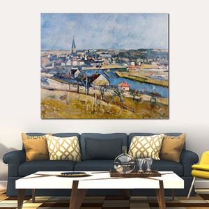 Canvas Art Paul Cezanne schilderij Ile de France landschap 1 handgemaakt kunstwerk levendig decor voor wijnkelder