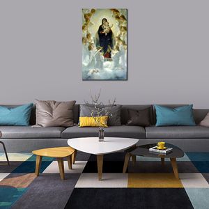 Canvas Art de Maagd met Engelen William Adolphe Bouguereau Schilderij Kunstwerk Handgemaakte Klassieke Portret Entree Hallen Decor