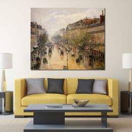 Canvas Kunstwerk Boulevard Montmartre Lente Regen Camille Pissarro Schilderij Handgemaakte Impressionistische Landschapskunst voor Eetkamer