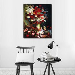 Canvas Kunstwerk Vaas met Klaprozen Korenbloemen Pioenrozen en Chrysanten Vincent Van Gogh Schilderij Handgemaakte Impressionistische Kunst