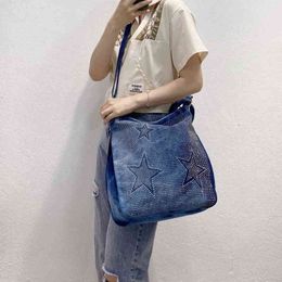 Canvas tas vrouwelijke mode messenger tas enkele schouder emmer cowboy hete boor grote capaciteit tas tas 220623