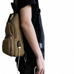 Sac en toile Sacs à bandoulière Hommes Bandoulière Sac de poitrine avec USB Sac de raquette décontracté Court voyage s9BJ #