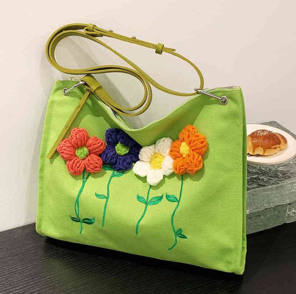 Bolsos de lona Bolso de mensajero de un solo hombro de verano de gran capacidad para mujer Bolso de mano de viaje con textura minoritaria bordada 220517