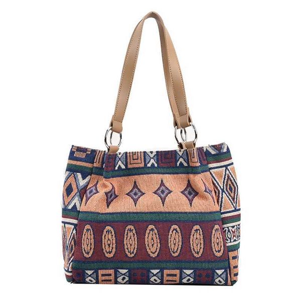 Bolsos de lona Bolso de gran capacidad para mujer Tendencia de verano Viajero Estilo étnico Tote Hombro