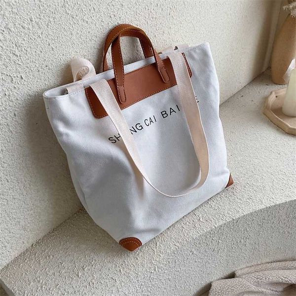 Sacs en toile Sac fourre-tout Capacité des femmes Shopping Voyager Trajets Porté à l'épaule Style Instagram