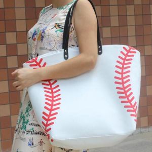 Sacs de baseball en toile pour femmes, grand sac à main cousu imprimé, fourre-tout, Sport de plein air, voyage, plage, sac de rangement pour softball