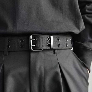 Ceinture en toile ceinture à boucle carrée non perforée pour hommes et femmes mode coréenne ceinture de pantalon non perforée tissée personnalisée à boucle unique 240315