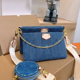 Toile Denim Bleu Multi Pochette Accessoires Sac à bandoulière Chaîne Bandoulière sous les bras Sac à main Sac à main Sacs à provisions Sacs à main Femmes Portefeuille Ajustable Large Sangle