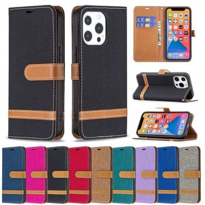 Toile Denim Jeans PU Portefeuille En Cuir Fente Pour Carte Cas Sangle Libre Pour iPhone 13 12 Mini 11 Pro XR XS Max X 8 Samsung S8 S9 S10 Plus S20 FE S21 Ultra A12 A42 A52 A72 A22 A32