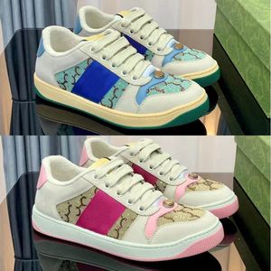 Canvas Dirty Designer Casual Schoenen Screener Sneakers Vrouw Luxe Klassieke Blauwe Rode Streep Rubber Leer Verontruste Schoen platte Lage Top Heren Dames Sneaker 35-45