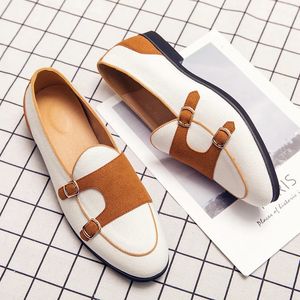 Canvas lederen schoenen mannen casual luxe merk handgemaakte penny loafers glijden op flats rijjurk witte groene mocassins 240410