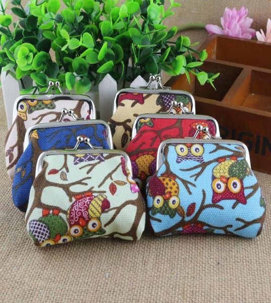 Bolsas de monedas de impresión de lona Owl para Lady Mini Purse Wallet 6Colors 12pcslot 1994283