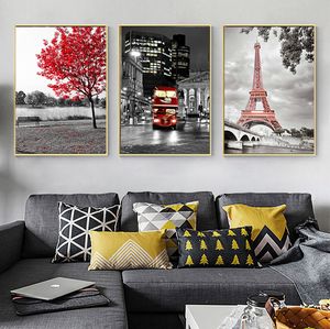 Canvas Schilderij 3 Plane Rode Boom Toren Posters en Prints Scandinavische Stijl Posters en Prints Wall Art Foto voor Woonkamer decor