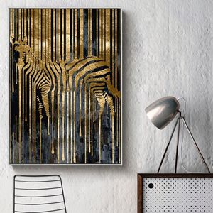 Canvas schilderen abstract kunst gouden zebra Noordse moderne stijl posters foto's voor woonkamer slaapkamer decoratief niet -ingelijst