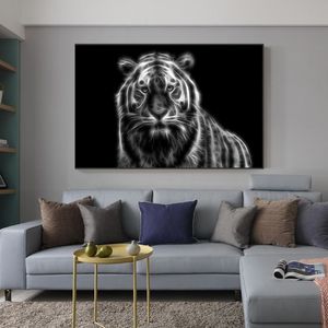 Lienzo pintura abstracta León blanco y negro Animal salvaje carteles e impresiones arte de pared moderno imagen sala de estar Cuadros Decoración