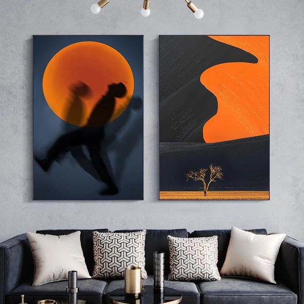 Toile peinture abstraite noir affiches imprimer moderne orange scandinave chambre salon décoration de la maison mur Art photos