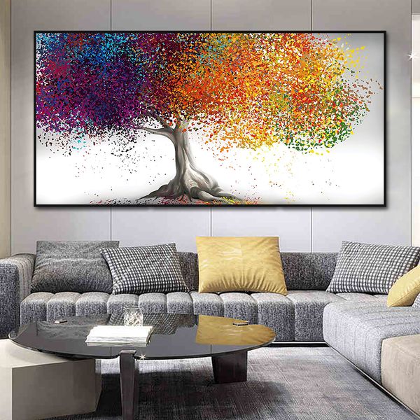 Pintura en lienzo de árboles coloridos abstractos, carteles e impresiones de plantas nórdicas modernas, imagen artística de pared para decoración del hogar y sala de estar