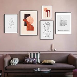 Canvas Schilderij Abstract Lijn Figuur Geometrie Kleurenblok Nordic Lijn Sculptuur Posters En Prints Muurkunst Muur Foto's Voor Woonkamer Slaapkamer Decor Geen Lijst Wo6