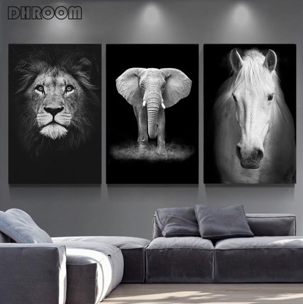 Pintura en lienzo, arte de pared de animales, carteles e impresiones de cebra, león, elefante, ciervo, imágenes de pared para decoración de sala de estar, decoración del hogar sg7205811