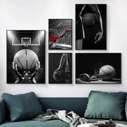 Canvas schilderen basketbalspeler sneakers zwart -witte posters muur kunst foto's foto's woonkamer sportjongens slaapkamer decor geen frame wo6