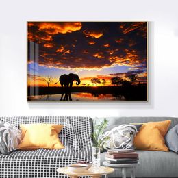 Canvas Schilderij Zwart Afrika Olifanten Wolken Wilde Dieren Art Posters en Prints Cuadros Wall Art Pictures Voor Woonkamer December