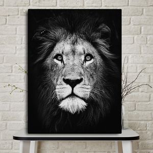 Lienzo pintura blanco y negro salvaje África León paisaje Animal carteles e impresión Cuadros pared arte imagen para sala de estar