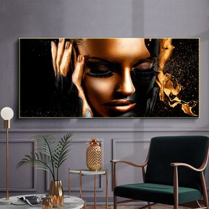 Pintura en lienzo, arte africano desnudo de oro negro, pintura al óleo de mujer sobre lienzo, carteles e impresiones, imagen de pared escandinava para sala de estar sin marco