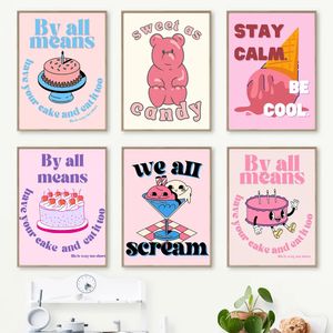 Canvas schilderen Cartoon Food Cake Ice Cream Print Trendy Girly Kids Room Home Decor Keuken Wall Art Poster Picture Baar alle middelen geen frame WO6