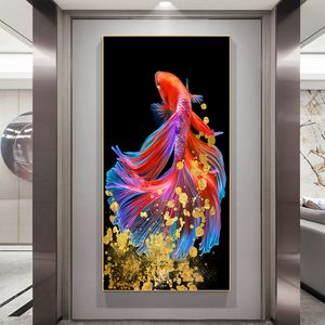 Toile de peinture couleur Koi poisson paysage, huile sur Art Cuadros, affiches et imprimés, tableau d'art mural scandinave pour salon