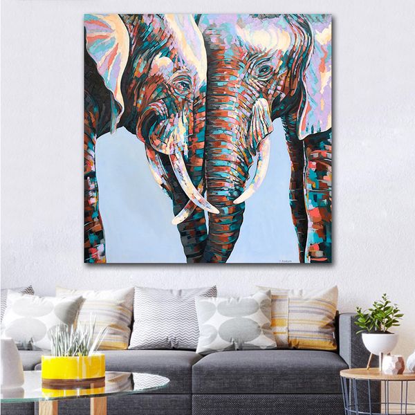 Toile peinture coloré éléphant d'afrique mur Art animaux peintures à l'huile grande taille impressions murales affiches pour salon sans cadre