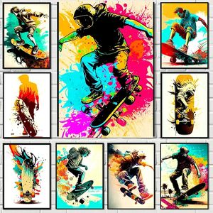 Pintura de lienzo colorido amante de la patineta de la patineta extremos estampados de arte para arte de pared fotos de sala de estar decoración del dormitorio wo6