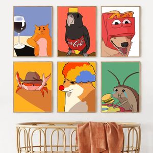 Canvas Schilderij Leuke Cartoon Clown Doge Cola Bird Funny Bug Kid Animal Lover Gift Print Abstracte Kunst Muur Thuis Poster Living Kinderkamer Decor Wo6