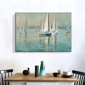 Pintura en lienzo, envío directo, arte de pared moderno, lienzo, cartel de paisaje marino, imagen de pared nórdica para sala de estar, barco, lienzo de mar, pintura sin marco