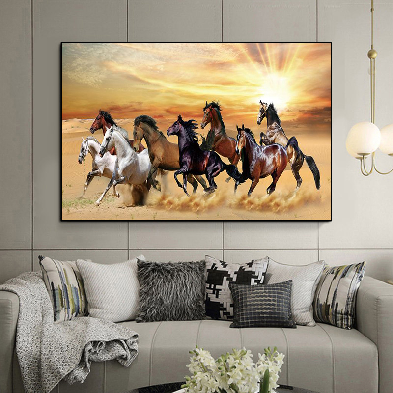 Canvas Painting Eight Horse Wild Animals Sunset Scandinavia Posters and Prints Cuadros Wall Art Pictures For Living Room Decor